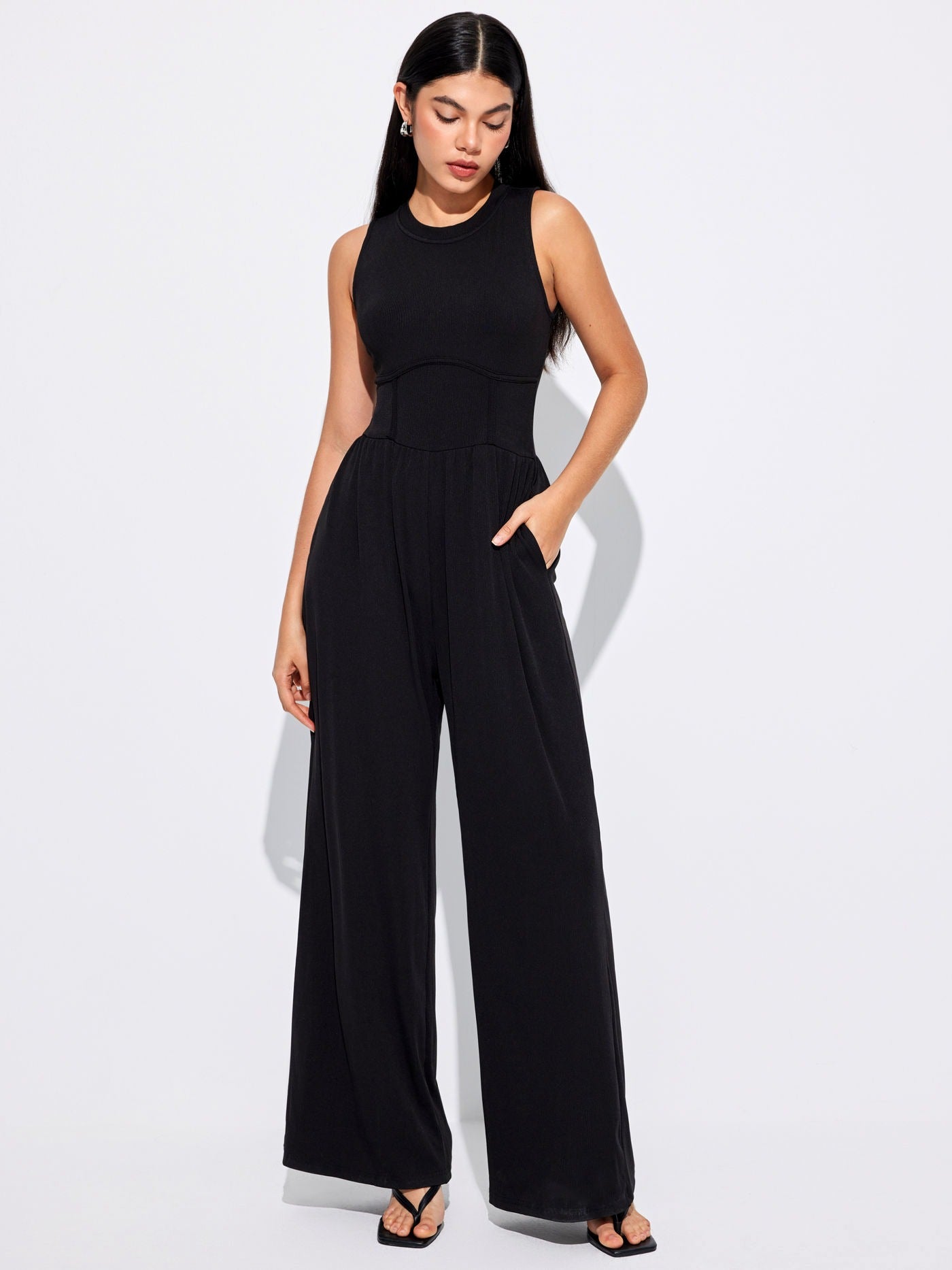 SLEEVELESS WIDE LEG JUMPSUIT